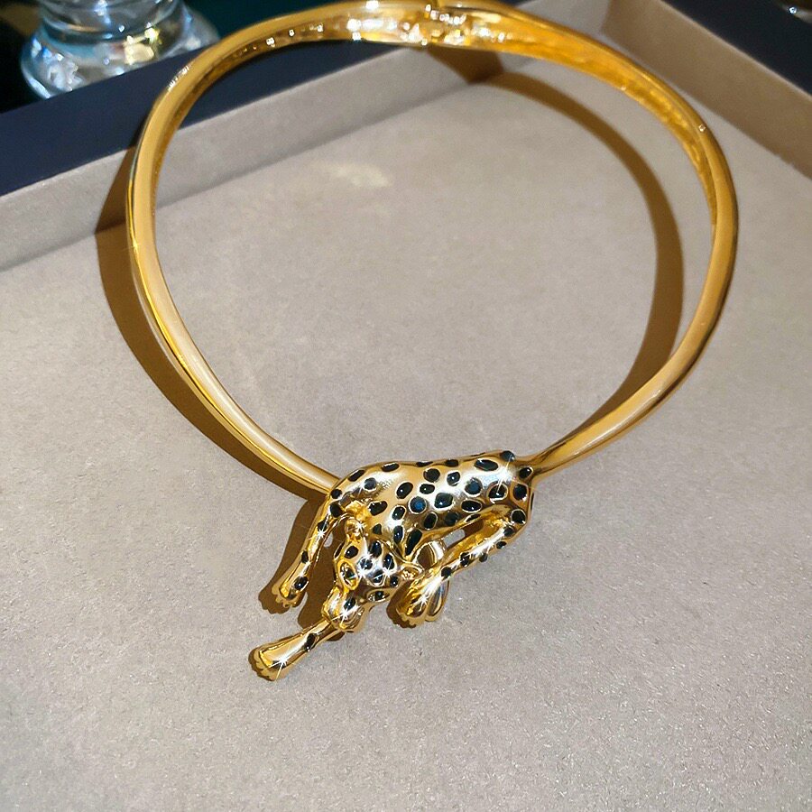 欧美重工设计金属滴油镶钻豹子项圈轻奢高级感弹力锁骨项链潮 07