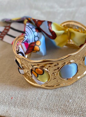 港妹出街~欧美夸张金属布艺丝巾手镯女新款甜酷辣妹个性手饰11