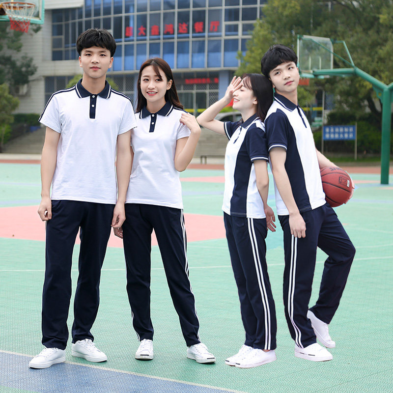 夏季短袖T恤校服套装男女初中学生运动会高中学生班服纯棉两件套