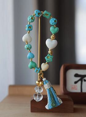 新品原创菱镁矿屁桃 星星搭配牛骨屁桃 白水晶屁桃 纯铜屁桃手串