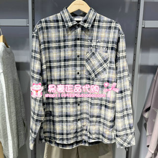 225405011 纯棉宽松字母刺绣格纹印花长袖 E40 衬衫 杰克琼斯秋季