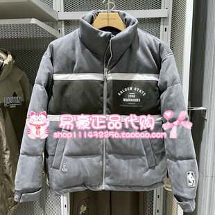 杰克琼斯NBA联名勇士队男装冬季羽绒服宽松立领外套 225412021