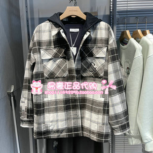 6905571303557 E06 杰克琼斯格纹连帽宽松翻领毛呢大衣 225427044