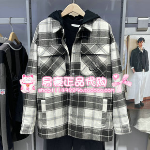 E06 225427044 杰克琼斯毛呢外套男时尚 格纹百搭225427002