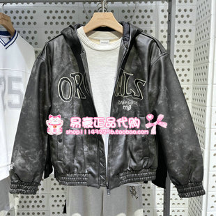 6905571316526 E43 杰克琼斯棉服PU皮翻领字母刺绣外套 225409053