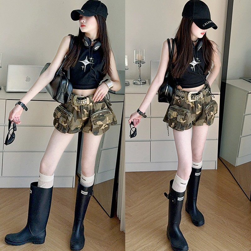 美式迷彩工装短裤儿童爵士服少儿走秀服女童酷飒夏装潮搭背心jazz