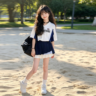 美式复古棒球服儿童啦啦队服女童爵士服时尚走秀潮服白色短裙潮酷