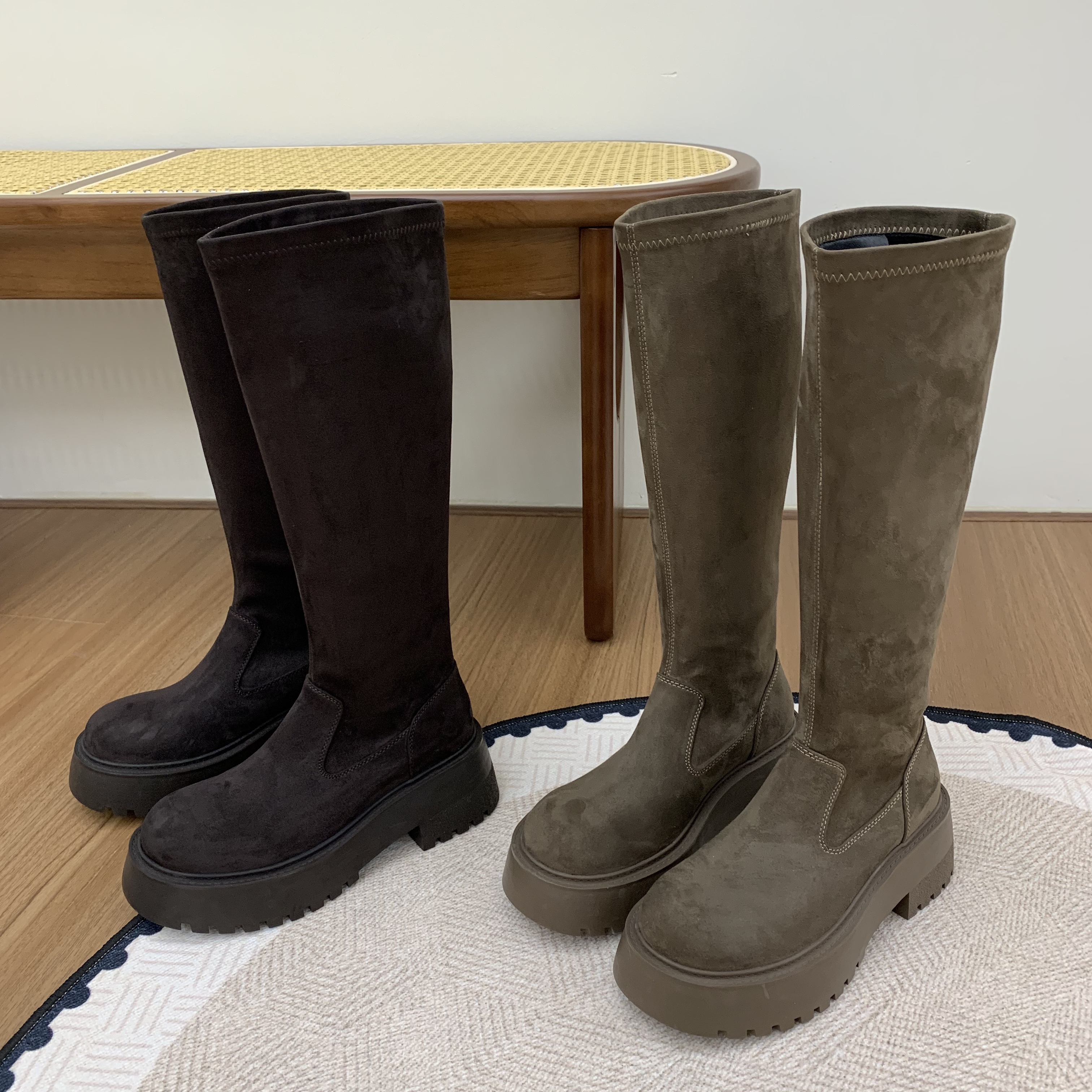 SGIRL TWTW正品复古厚底长筒靴女2025秋冬套筒显瘦增高休闲靴子潮