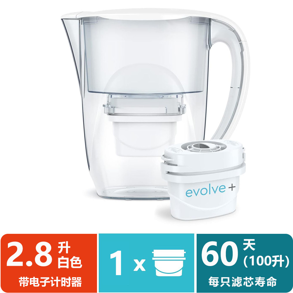 英国品牌安芯泉净水器滤芯除水垢直饮活性炭大容量2.8L白色过滤壶