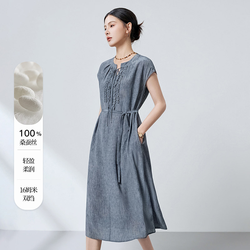 限时清【100桑蚕丝】新款双绉连衣裙