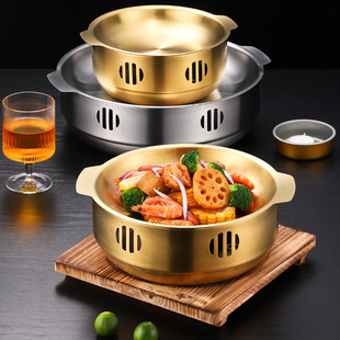 不锈钢酒席干锅保温炉锅仔鱼头锅海鲜牛蛙干锅酒精炉带耳干锅炉
