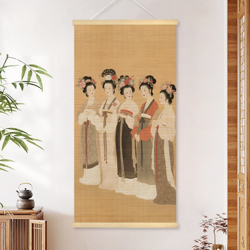 中国风竹编挂画客厅玄关大堂装饰画古风美女竹帘工艺画书房茶室画,家居饰品,现代装饰画,淘宝优惠券,粉丝福利购,淘宝优惠卷