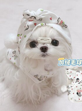 新款银狐绒秋冬加绒卫衣带帽子毛球宠物猫狗衣服纯棉家居奶狗睡衣