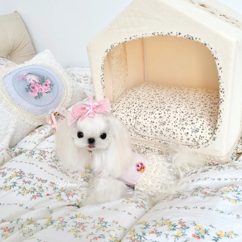 糯米家手工原创韩版宠物房子可拆洗帐篷狗窝狗床垫子四季拍照神器