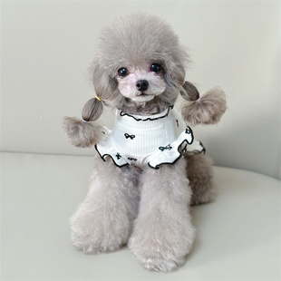 高弹蝴蝶结家居服飞袖连衣裙宠物猫狗衣服长袖小型犬猫比熊打底衫