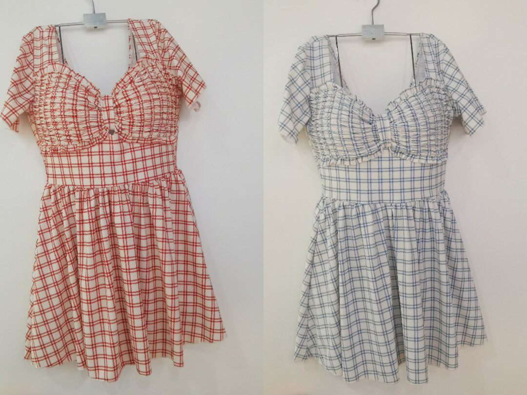 号手女士游泳衣格子短袖无圈小胸聚拢裙子小个子显瘦甜美连体泳装