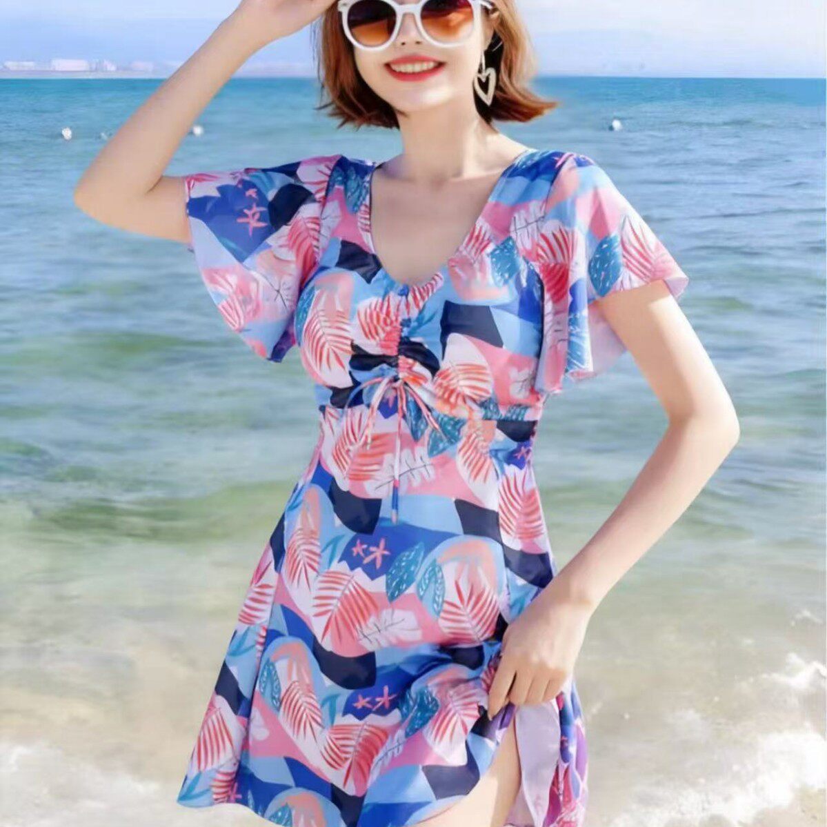 颖熙梦5855新款夏季连体游泳衣女妈妈装大码加肥游泳衣夏季玩水女