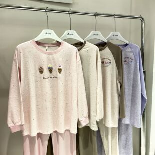 穗得美春秋新款 奥代尔纯棉减龄甜美女家居服 女士睡衣圆领长袖 长裤