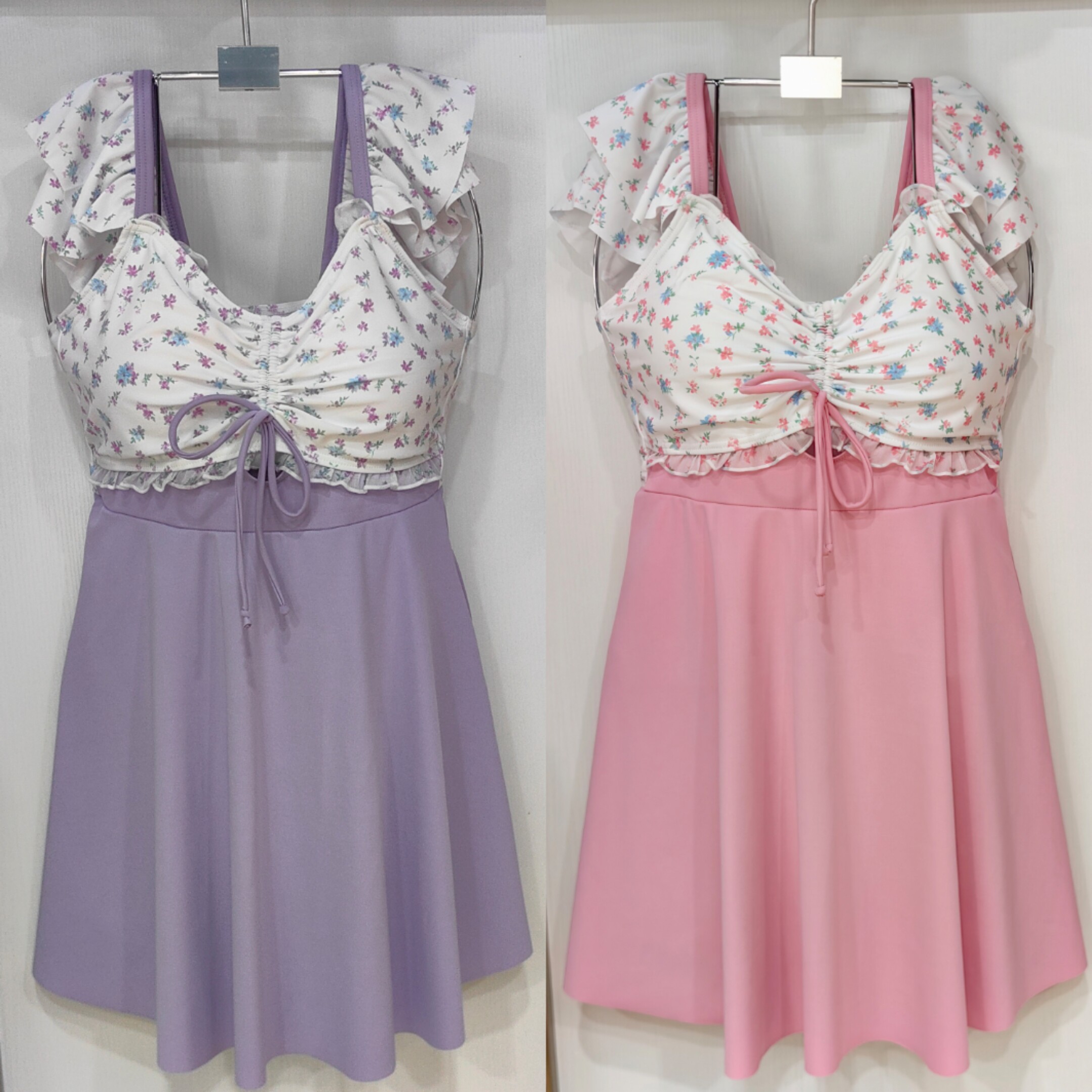 夏思芬连体裙子游泳衣女士甜美碎花古风修身显瘦保守遮肉泳装6032