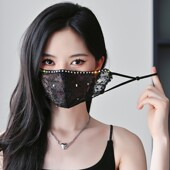 新夏季 蕾丝口罩主播网红面纱带钻闪闪防晒防尘立体女高颜值可水洗