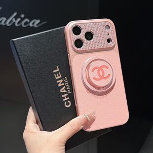 潮流时尚香奈儿适用苹果17proamx手机壳超火iPhone16pro个性15promax奢华高级14pro男女皮质带钻+支架