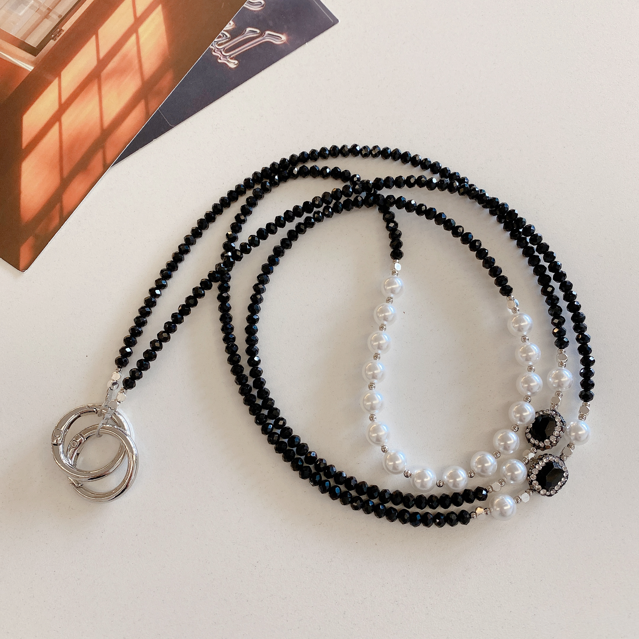 超闪水晶珍珠手机斜挎链斜背链