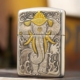 正版 纯银鎏金盔甲3D雕刻24K真金六牙神象 ZIPPO煤油打火机