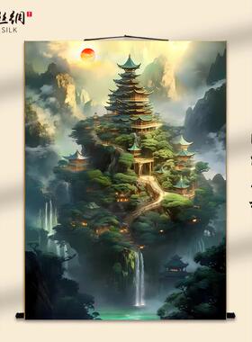 三尺三仙家堂口客厅山水画仙堂背景东北堂屋供奉山水画风景画挂画