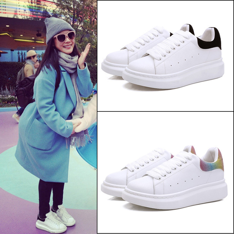 真牛皮彩虹跟小白鞋女