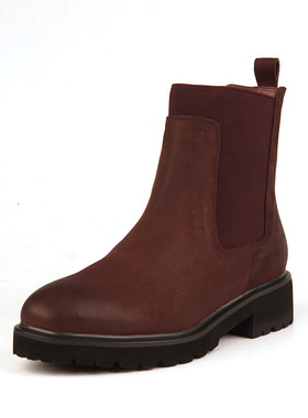 磨砂牛皮Shellys英国35-39砖红中跟女靴百搭前拉链中筒粗跟短靴秋