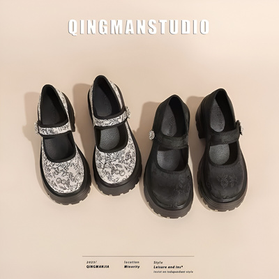 民族风浅口春新丝绸圆头单鞋