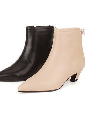 羊皮shellys 尖头高跟鞋女粗跟2024新款秋鞋子新款低跟女鞋不累脚