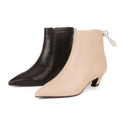 SHELLYS低跟短靴粗跟真皮女鞋