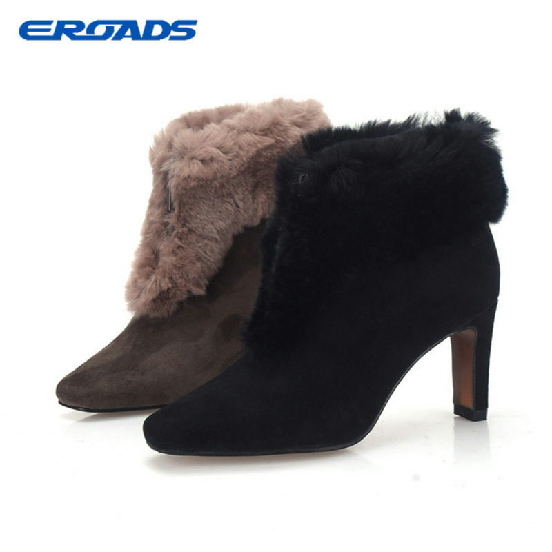 34-37羊皮绒面ZUSE撤柜 气质兔毛毛口高贵瘦瘦靴冬季高跟女短靴子,女鞋,时装靴,淘宝优惠券,粉丝福利购,淘宝优惠卷