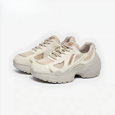 牛皮+网 BABORER 松糕底老爹鞋2024秋季新款厚底增高运动休闲鞋女