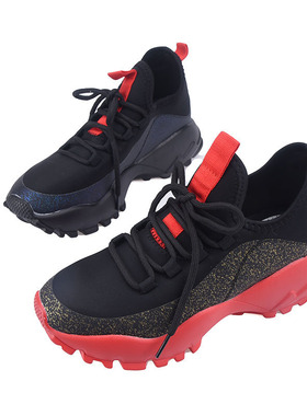 Scenic春季34-38真皮平底网休闲鞋女夏透气镂空松糕厚底单鞋网状