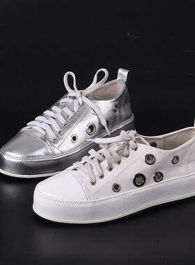 35-37头层牛皮Shellys英国 猪皮里 银色舒适女小白鞋鞋子全皮板鞋