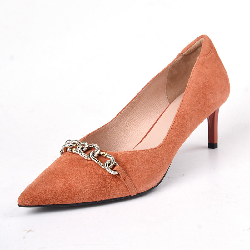 头层羊皮莱尔斯丹尖头细跟女鞋