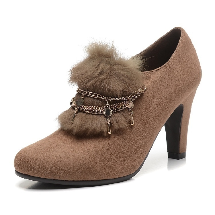 zuse35码库存链子驼色毛毛女鞋
