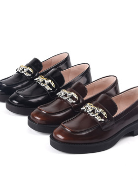 牛皮34-35莱尔斯丹le saunda金属扣乐福单鞋女低跟皮鞋方跟显年轻