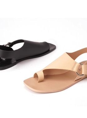 36/39牛皮shellys2025新款简约套趾平底ins风休闲度假外穿凉鞋