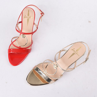 红色女高跟蛇皮露趾细跟罗马凉鞋 Rosa 39恋尚萝莎Linea 牛皮34