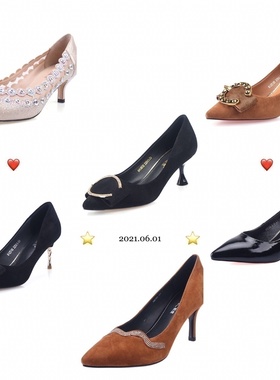 34-39真皮Scenic亮片蕾丝新款高跟单鞋女夏季款尖头中跟软皮舒适