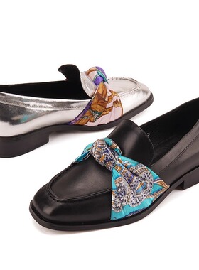 35-39牛皮 shellys猪皮里 银色丝巾复古英伦小皮鞋女系学院JK单鞋