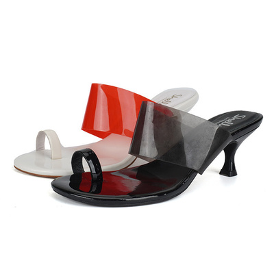 SHELLYS英国中跟凉拖套趾透明红