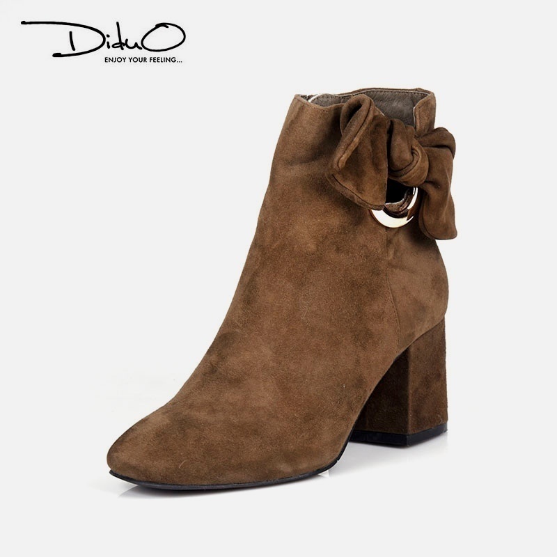 Diduo迪朵羊反绒春款蝴蝶结短靴