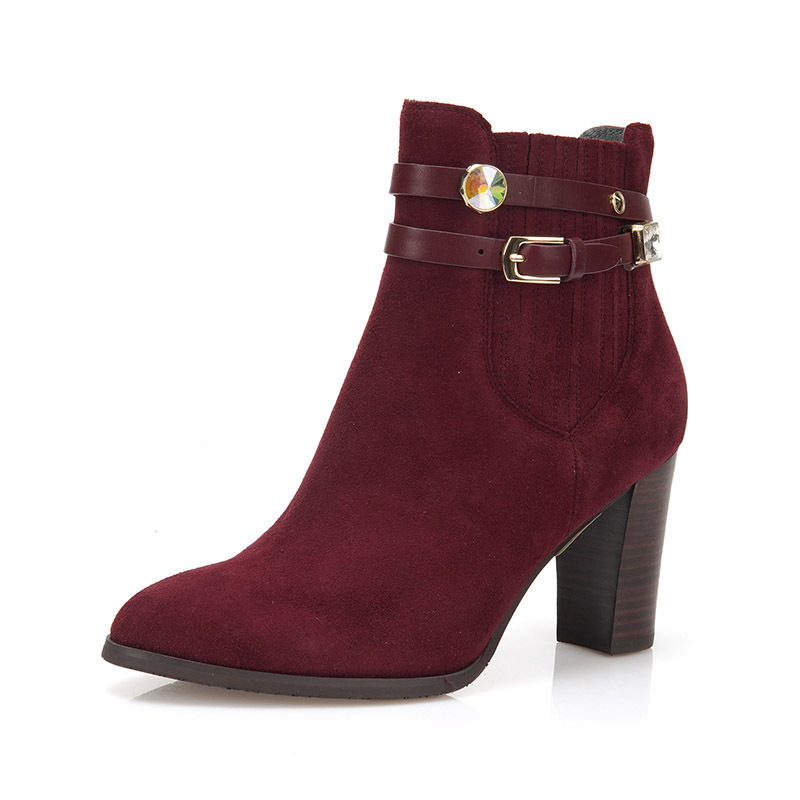 莱尔斯丹短靴粗跟水钻皮带扣女鞋