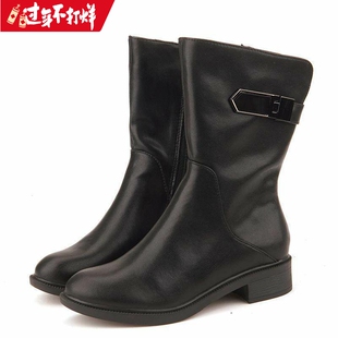 34-42 ZUSE 法式欧货中筒靴皮面圆头v口中靴小众靴子低跟大码女士