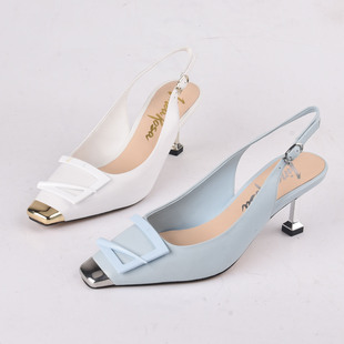 中空凉鞋 Rosa金属方头蓝色高跟法式 39恋尚萝莎Linea 头层牛皮35