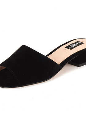 35 英国品牌shellys黑色宽口凉拖鞋女夏新平底休闲外穿豹纹懒人拖